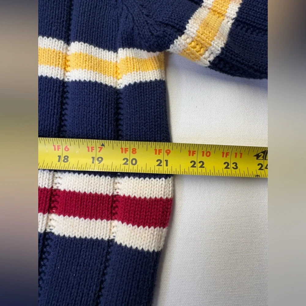 VTG Tommy Hilfiger Cable Knit navy Sweater mens sz Large 90s Y2K‎ striped rugby